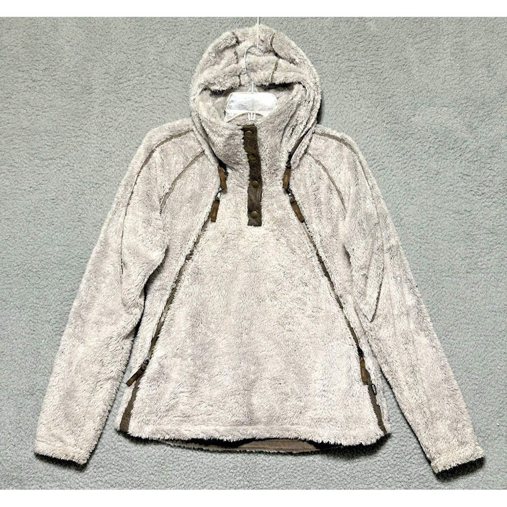Kuhl Flight Jacket Womens Medium Tan Full Zip Hooded Fuzzy Fleece Ladies